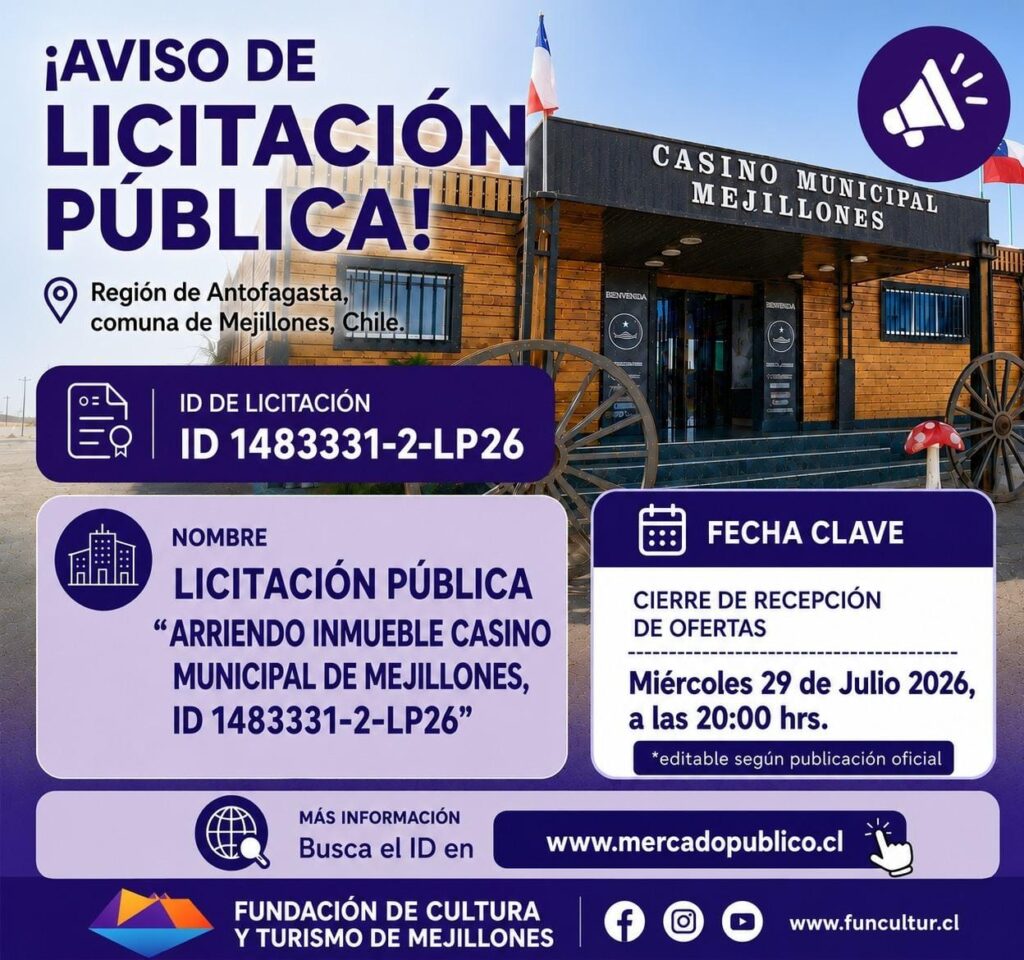aviso licitacion publica casino municipal mejillones